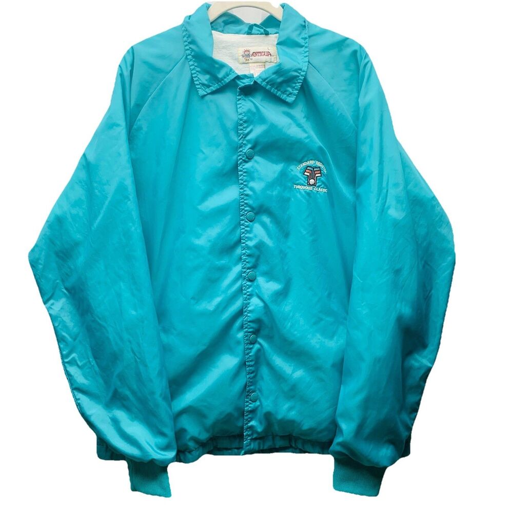 Vintage Antigua Turquoise Track Jacket Size L Throwback SnapBack Retro 80’s